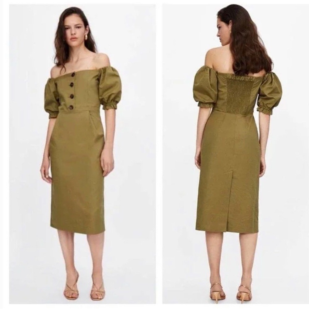 Zara Olive Green Button-Down Dress